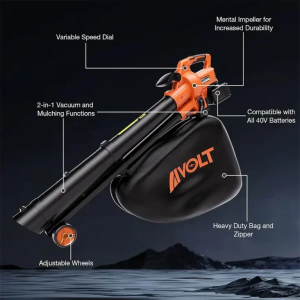 AIVOLT Cordless Leaf Blower Vacuum – 40v Leaf Vacuum 600CFM 150MPH - Image 4